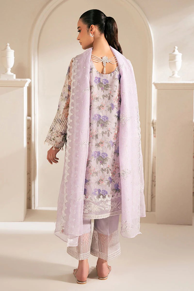 DUSTY LAVENDER-4PC ORGANZA EMBROIDERED SUIT - Image 6