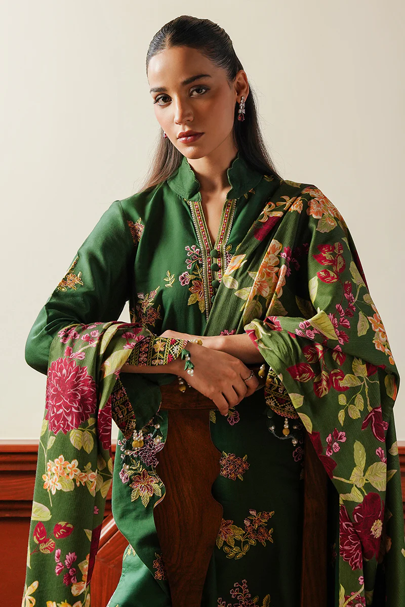 GREEN OASIS-3PC SATIN EMBROIDERED SUIT - Image 3