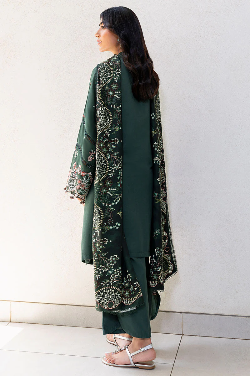 GREEN ORNATE-3PC SATIN EMBROIDERED SUIT - Image 9