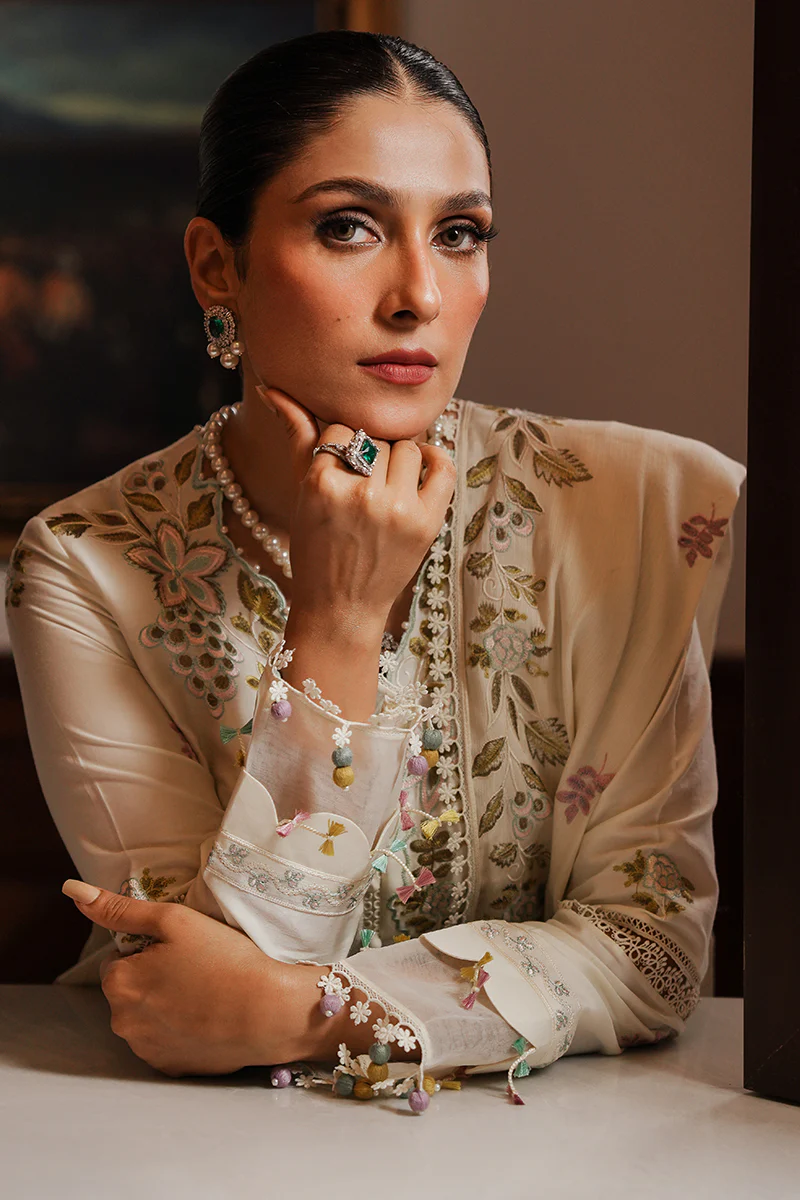 IVORY GARDEN-3PC SATIN EMBROIDERED SUIT - Image 3