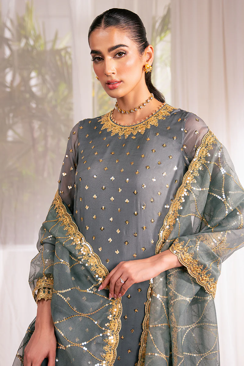 MALLARD GREEN-4 PC EMBROIDERED CHIFFON SUIT - Image 7