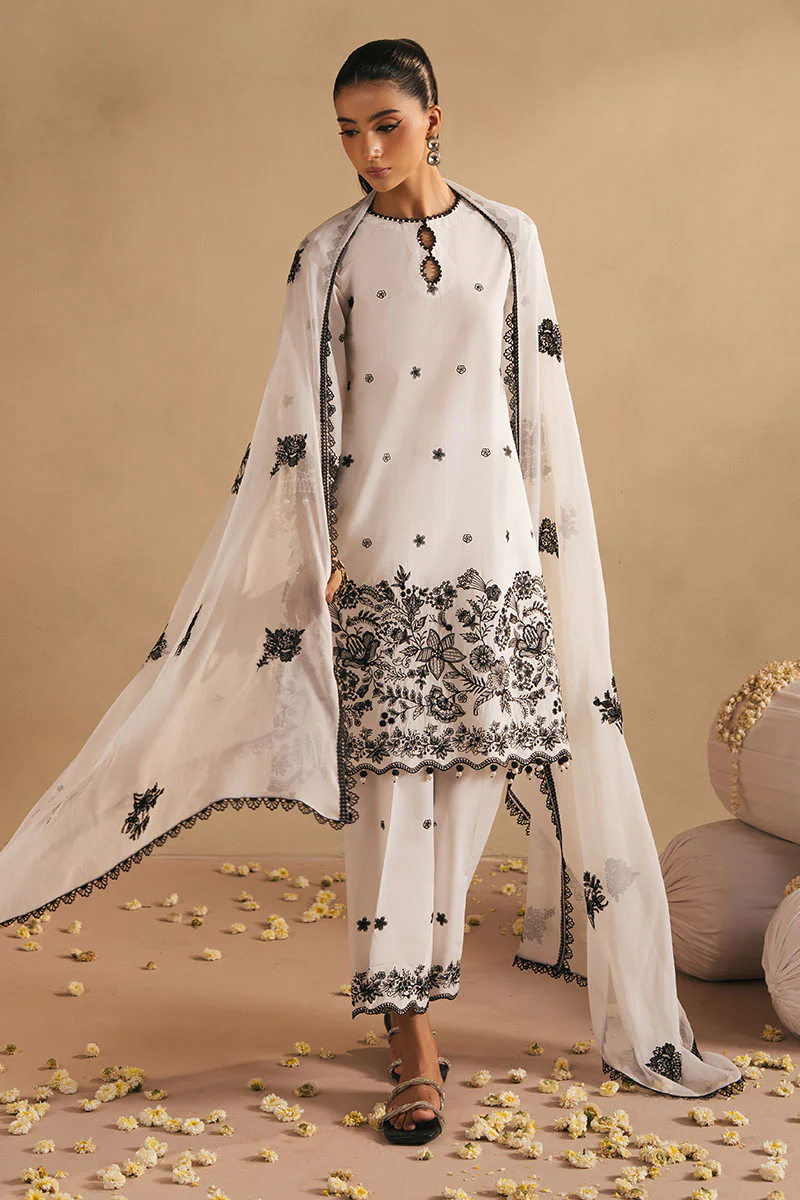 MONOCHROME BLISS- 3PC EMBROIDERED LAWN SUIT - Image 3