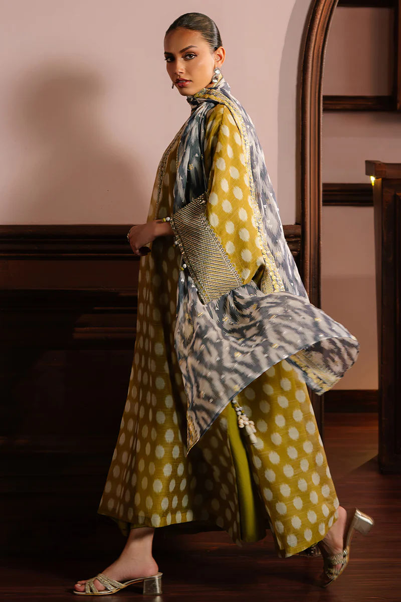 OLIVE DRAB-4PC NET EMBROIDERED SUIT - Image 6
