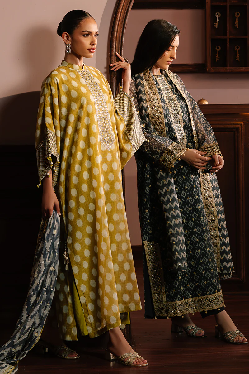 OLIVE DRAB-4PC NET EMBROIDERED SUIT - Image 8