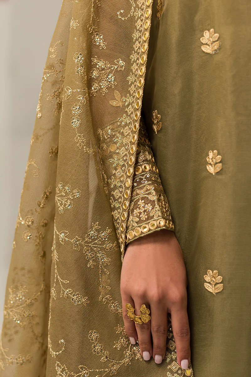 OLIVE GLEAM-4 PIECE EMBROIDERED ORGANZA SUIT - Image 3