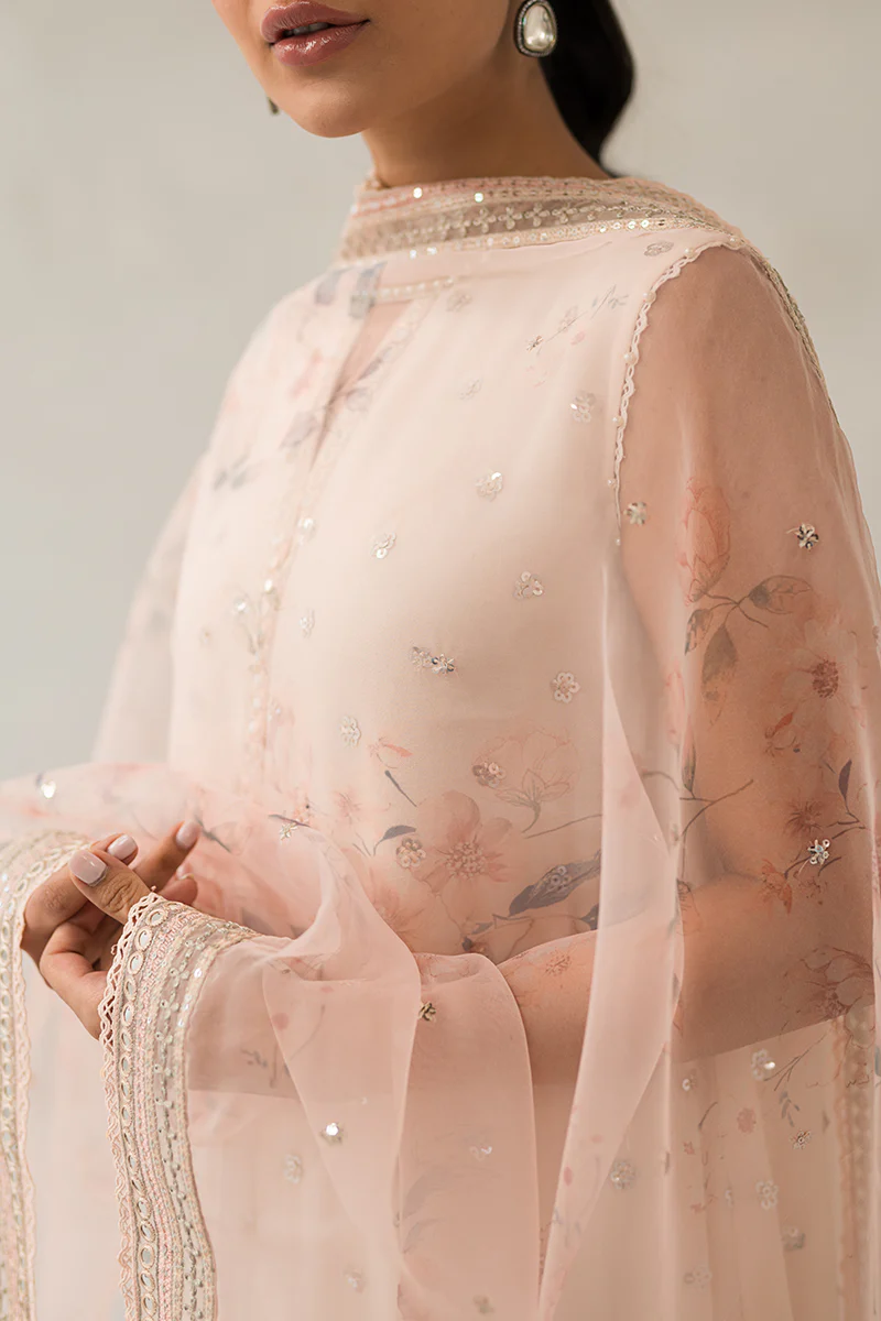 PINK HUE-4 PIECE EMBROIDERED CHIFFON SUIT - Image 2
