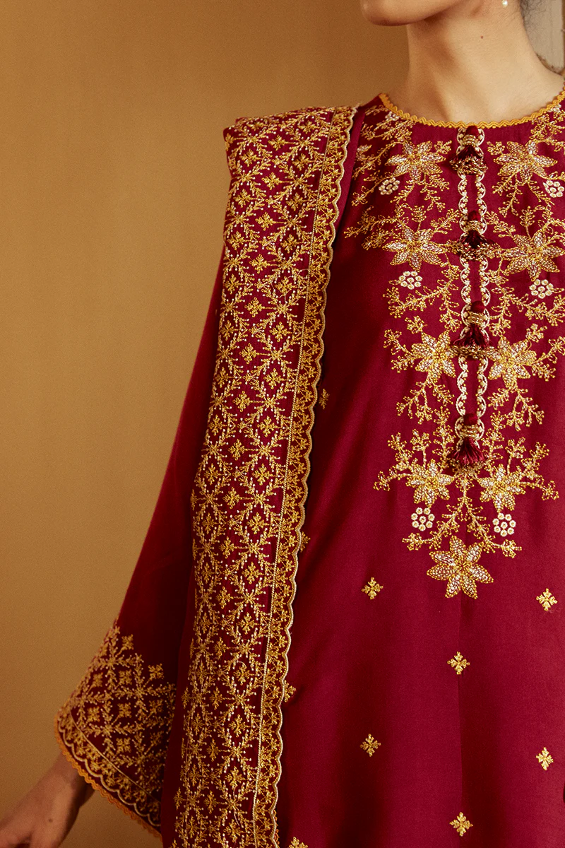 REGAL ROSEWOOD-3 PC LINEN EMBROIDERED SUIT - Image 2