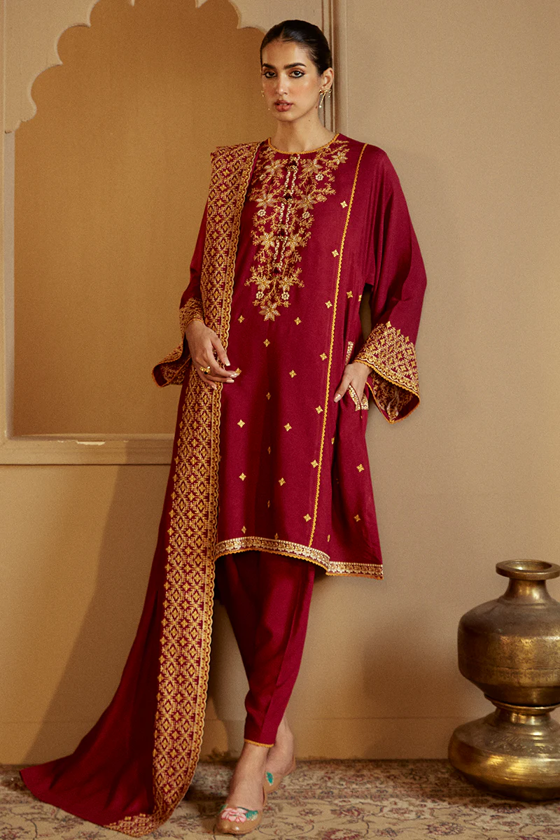REGAL ROSEWOOD-3 PC LINEN EMBROIDERED SUIT - Image 4