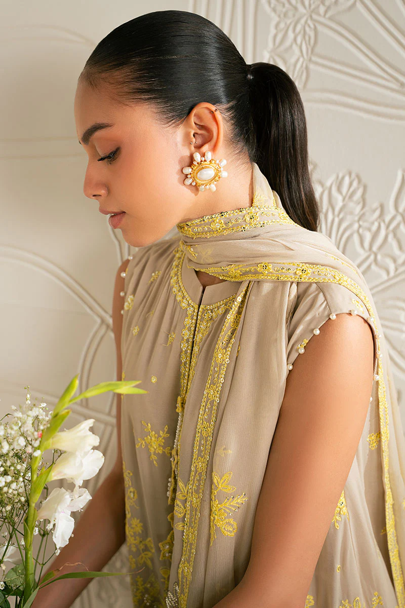 SAND BRONZE-4PC CHIFFON EMBROIDERED SUIT - Image 2