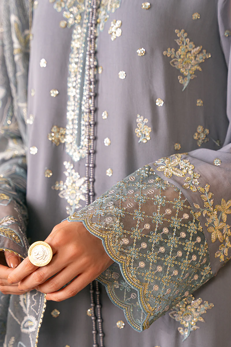 SMOKE BLUE-4 PIECE EMBROIDERED CHIFFON SUIT - Image 2
