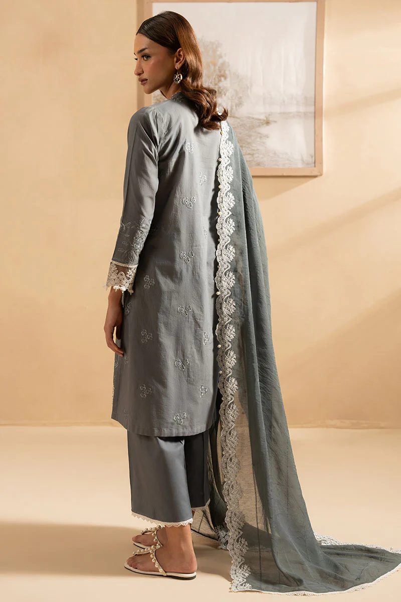 SOFT GRAPHITE- 3PC EMBROIDERED LAWN SUIT - Image 7