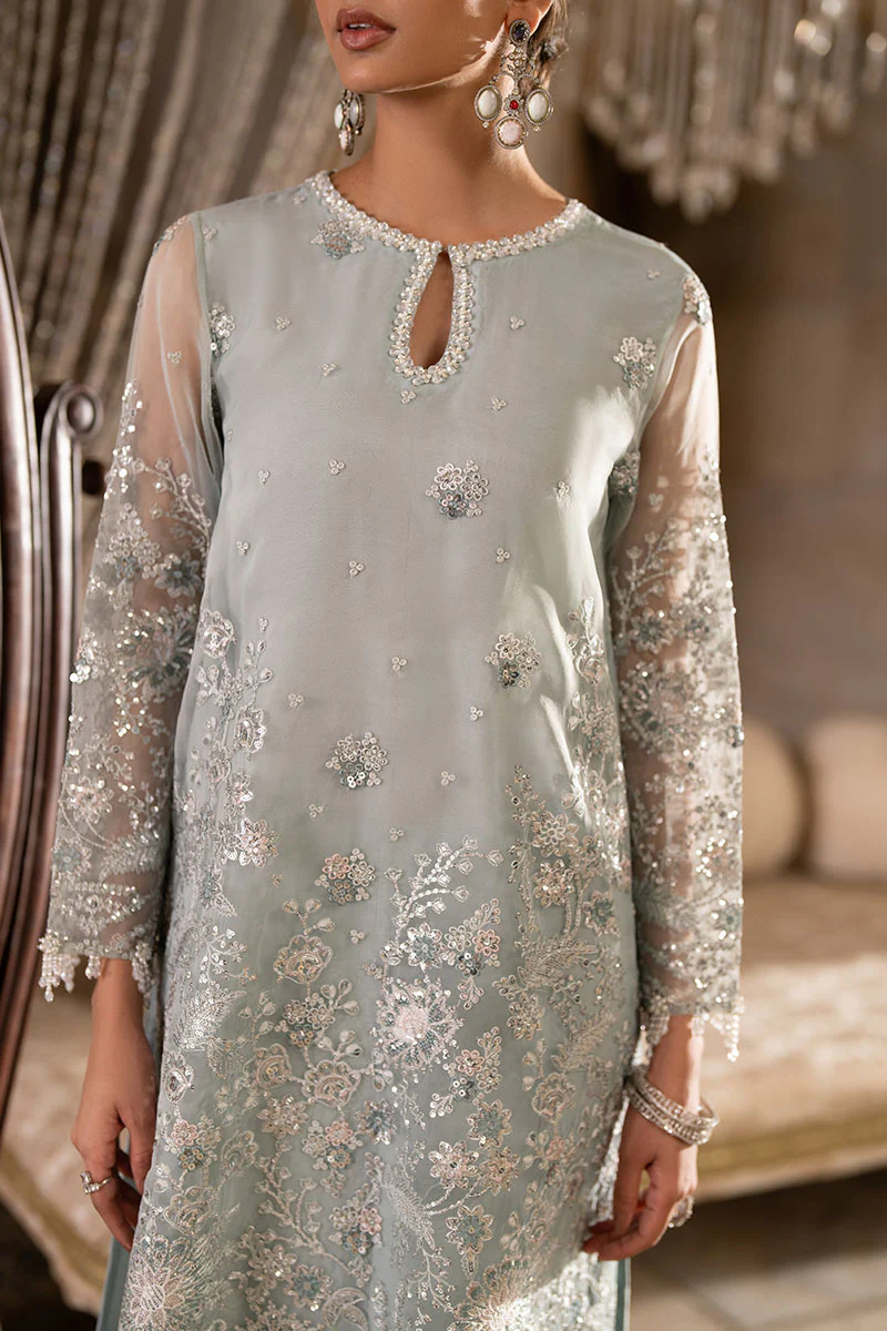 AQUA SPARKLE-3PC ORGANZA EMBROIDERED PRET - Image 2