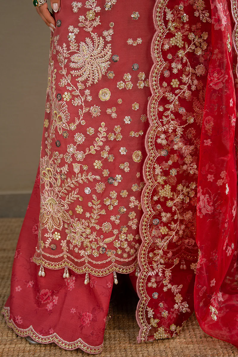CRIMSON FIRE-3PC ORGANZA EMBROIDERED PRET - Image 3