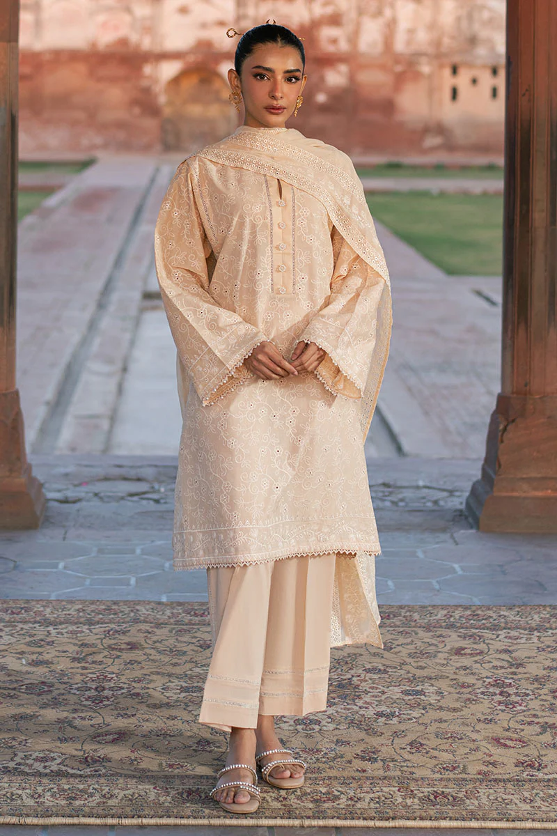 ECRU BREEZE-3PC (SHIRT, TROUSER & DUPATTA) - Image 5