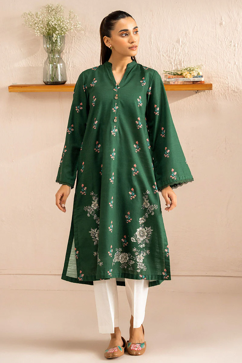 JEWEL GREEN PRINTED KHADDAR SHIRT - Image 2