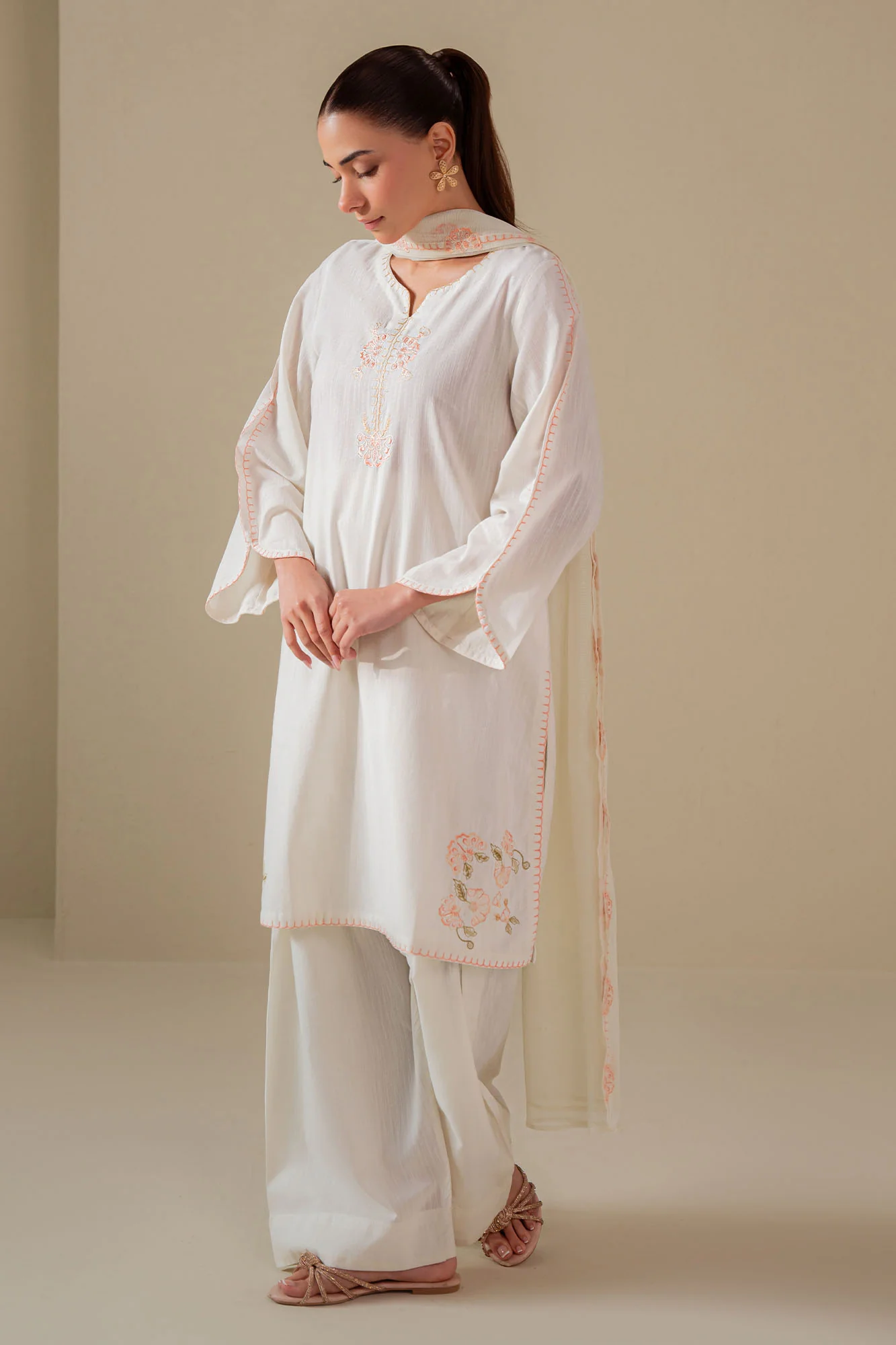 WHITE DOVE -3PC (SHIRT, TROUSER & DUPATTA) - Image 3