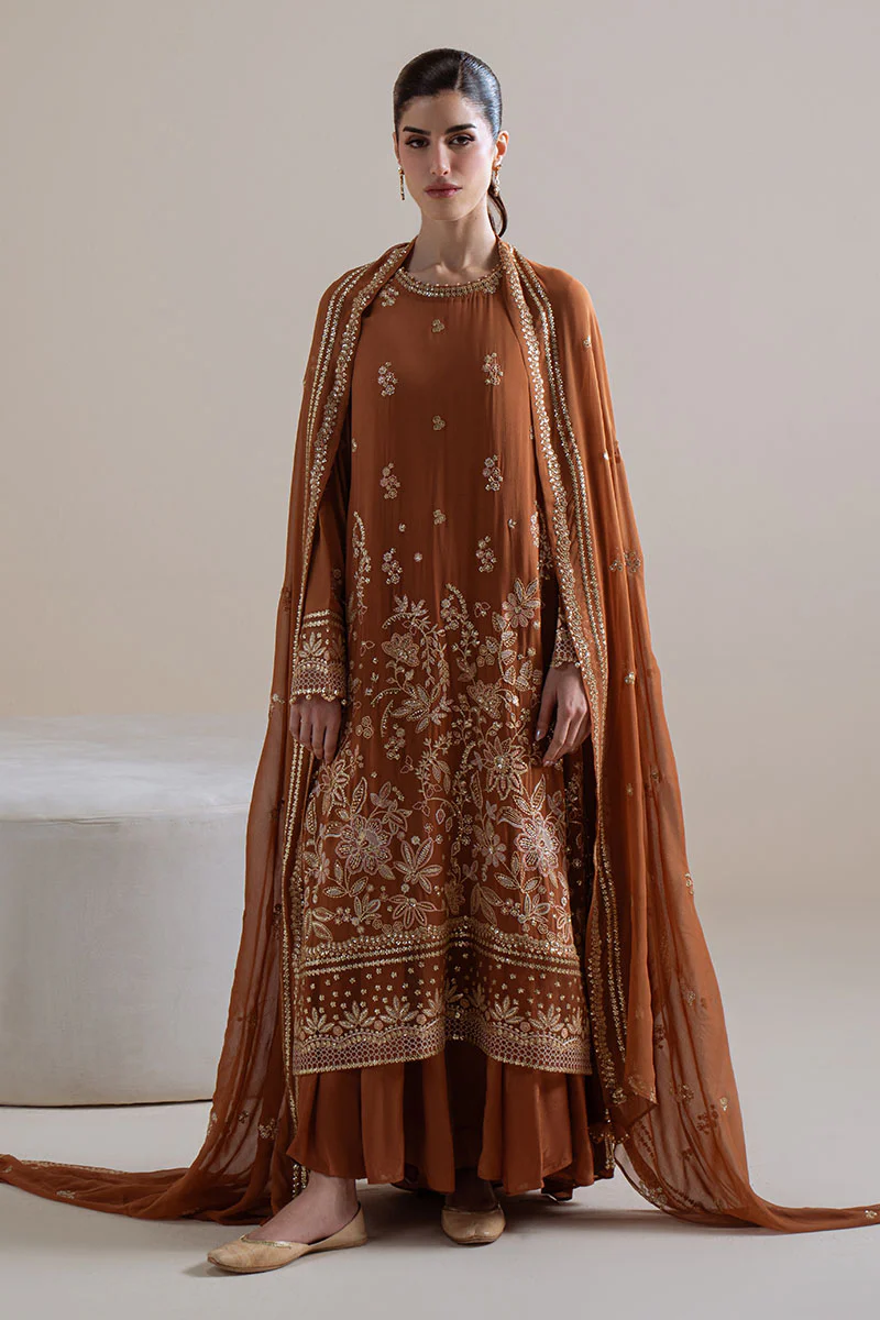 RUST EMBER-4PC CHIFFON EMBROIDERED SUIT - Image 2