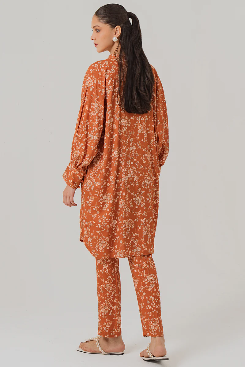 RUST FLORA-2 PIECE LINEN PRINTED SUIT - Image 5