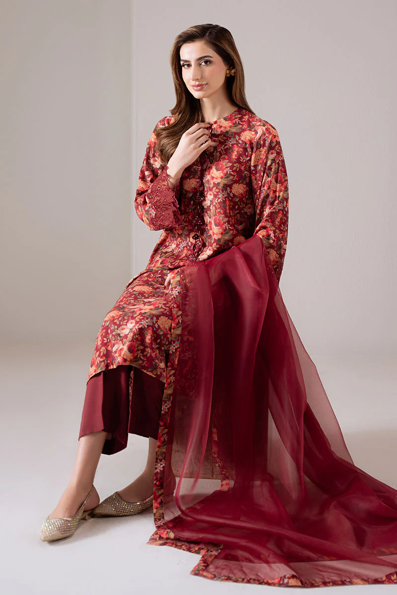 SCARLET SUNSET-2 PC (SHIRT & DUPATTA) - Image 3