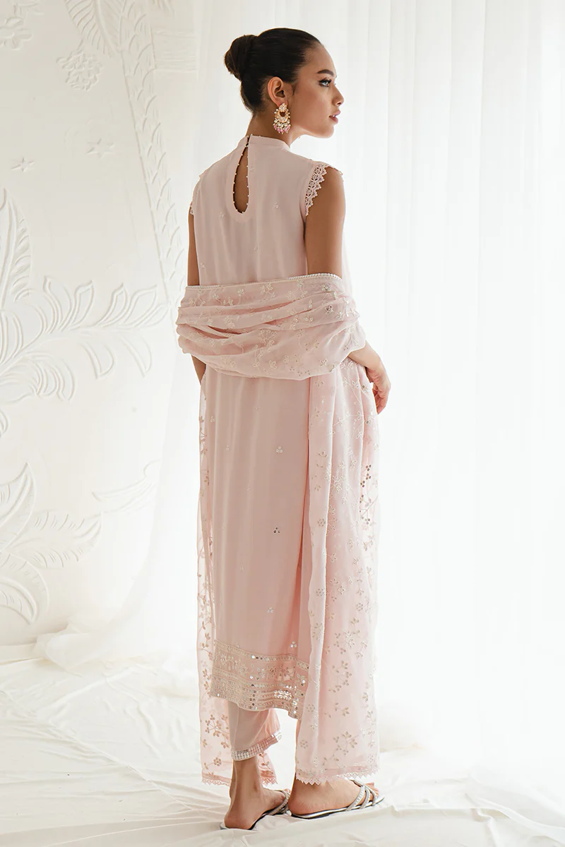 SHELL PINK-4PC CHIFFON EMBROIDERED SUIT - Image 3