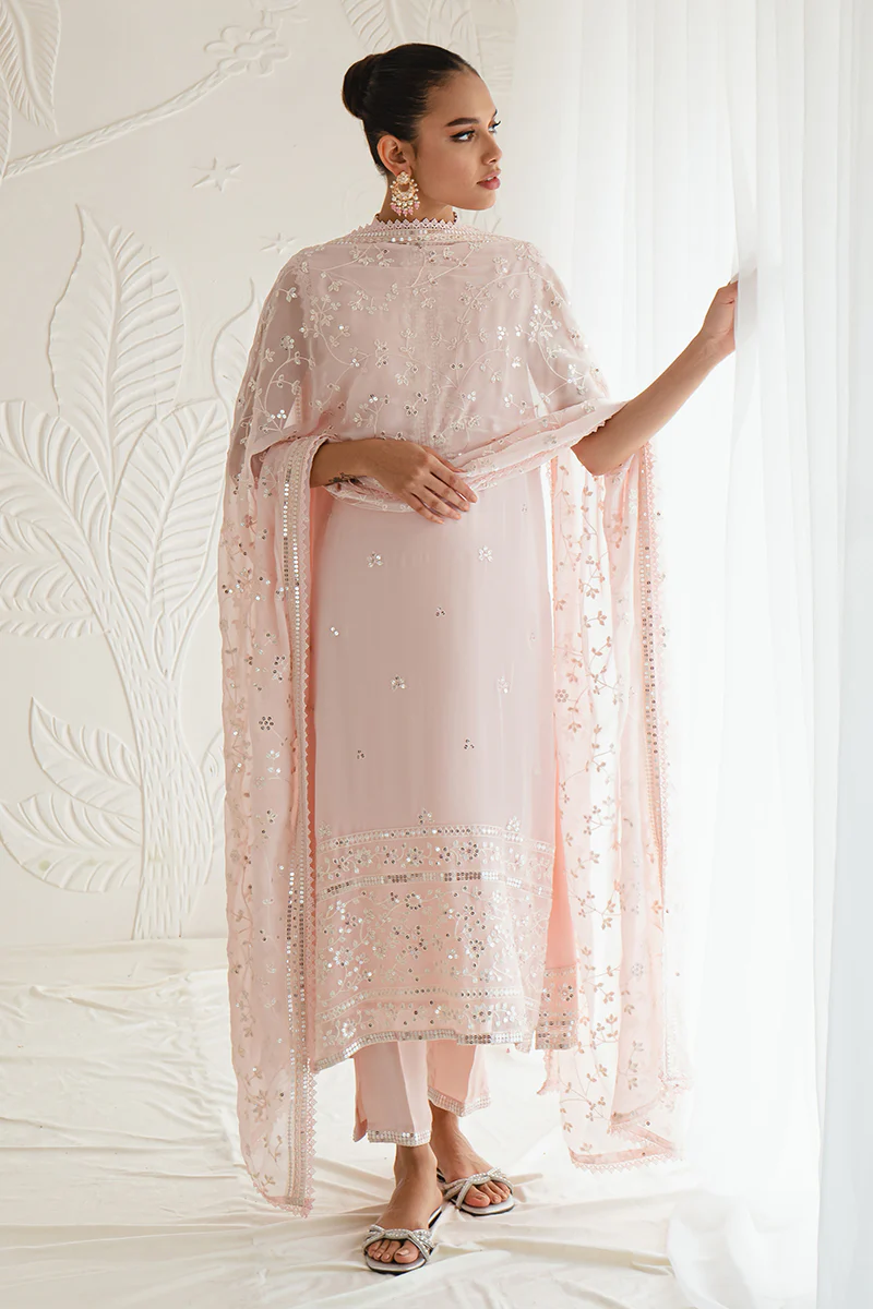 SHELL PINK-4PC CHIFFON EMBROIDERED SUIT - Image 6