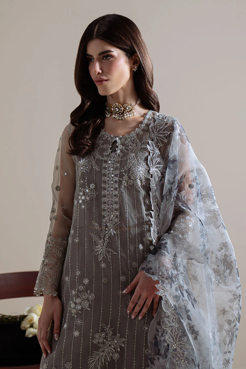 SMOKY RADIANCE-4PC ORGANZA EMBROIDERED SUIT - Image 6