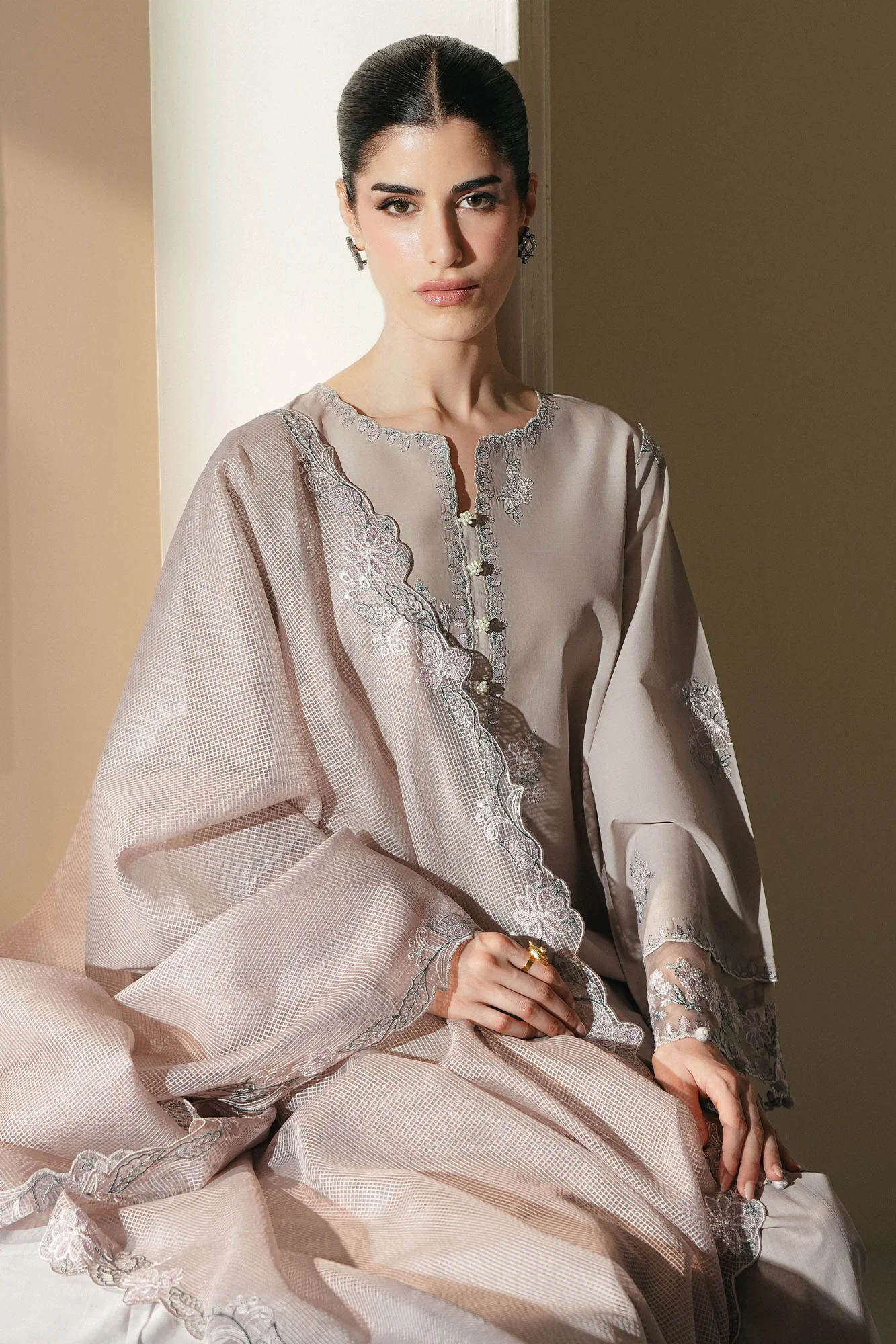 SOFT UMBER-3PC EMBROIDERED LAWN SUIT - Image 6