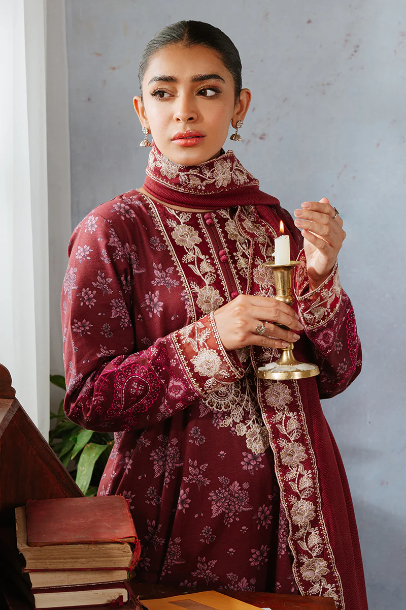 TANGO PLUM-3PC KHADDAR PRINTED SUIT - Image 3