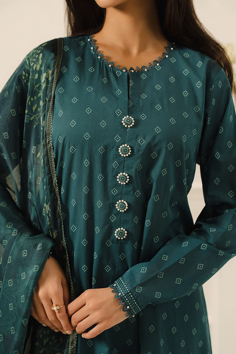TEAL DEW-3 PC PRINTED LAWN SUIT - Image 2