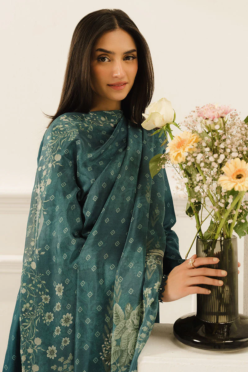 TEAL DEW-3 PC PRINTED LAWN SUIT - Image 3