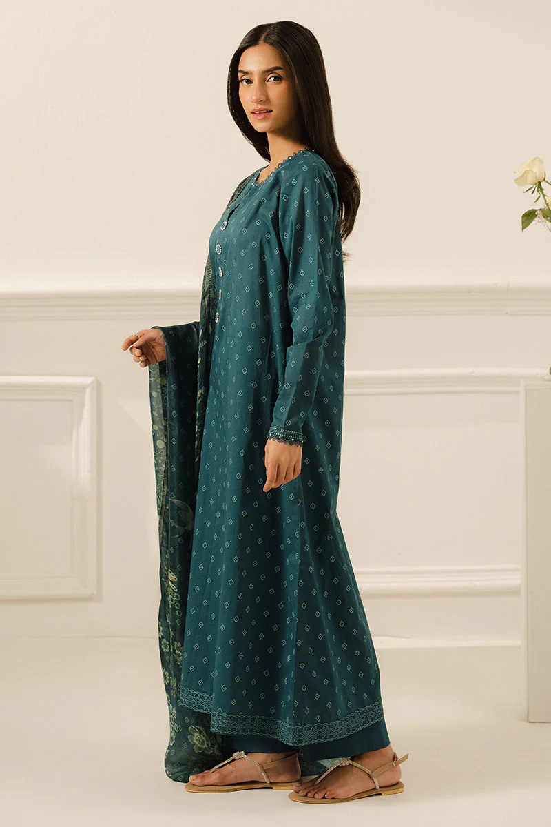 TEAL DEW-3 PC PRINTED LAWN SUIT - Image 4