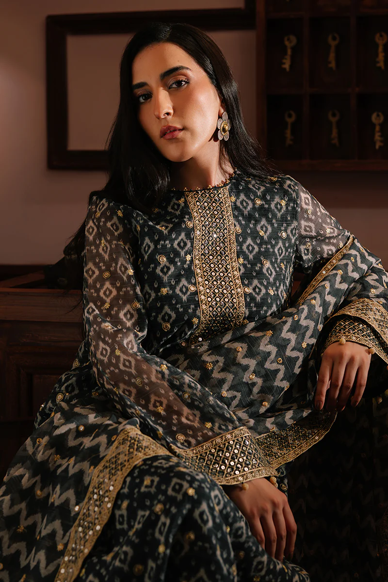 TEAL NOIR-4PC NET EMBROIDERED SUIT - Image 3