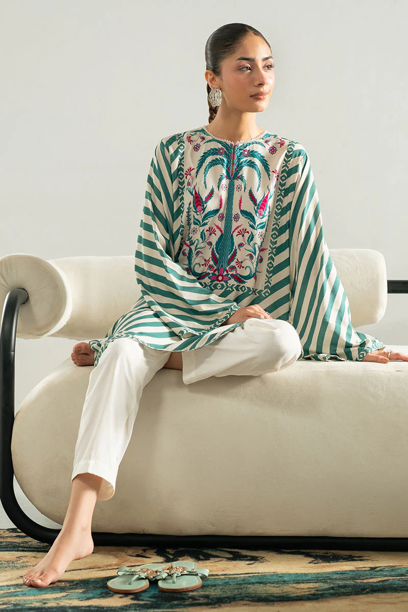 TEAL STRIPE LINEN PRINTED SHIRT - Image 3