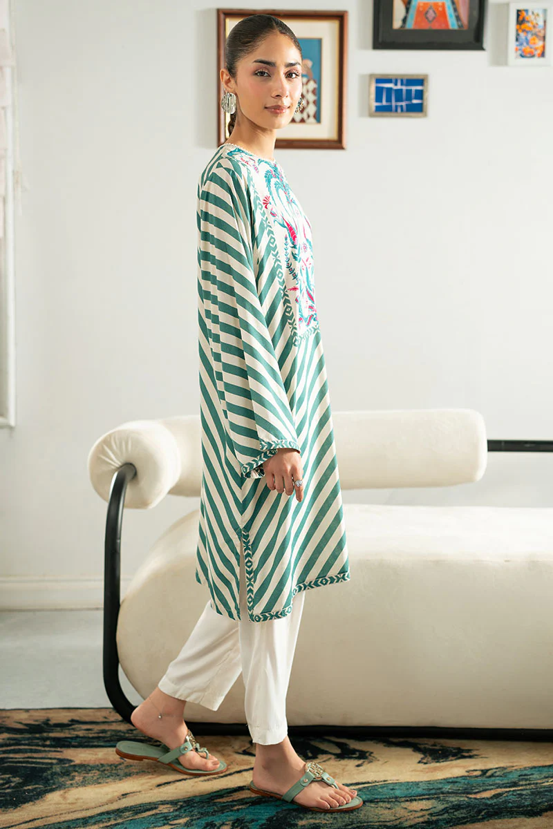 TEAL STRIPE LINEN PRINTED SHIRT - Image 5