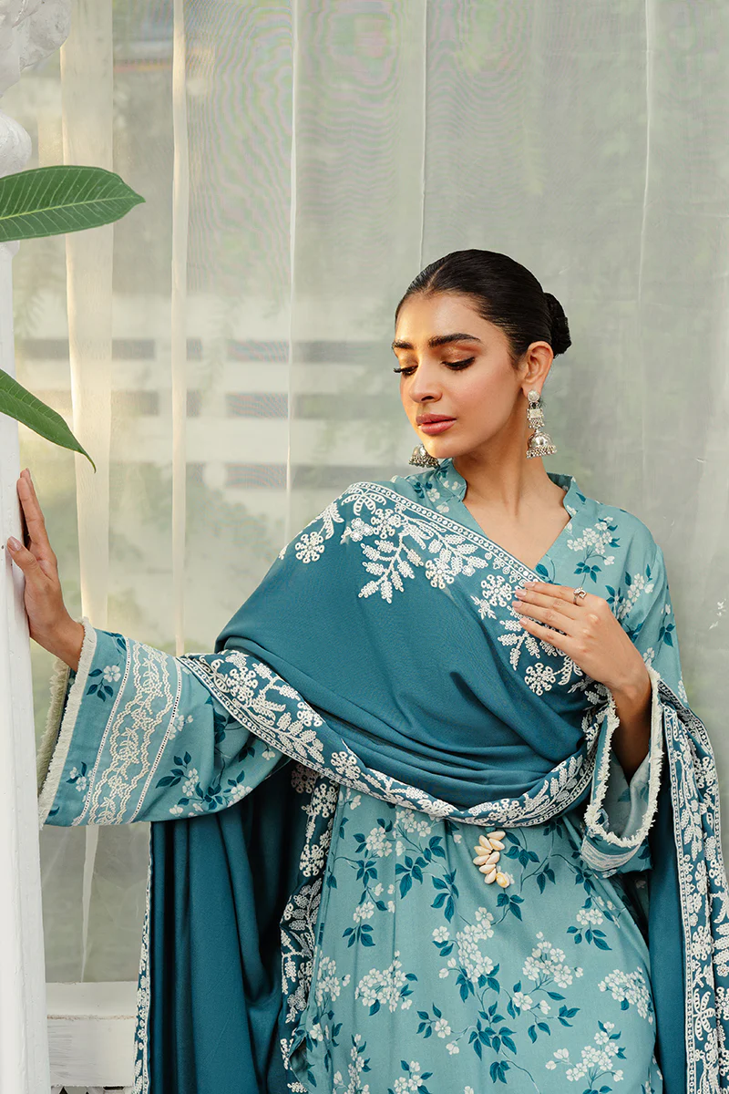 TEAL WATERS-3PC LINEN EMBROIDERED SUIT - Image 4