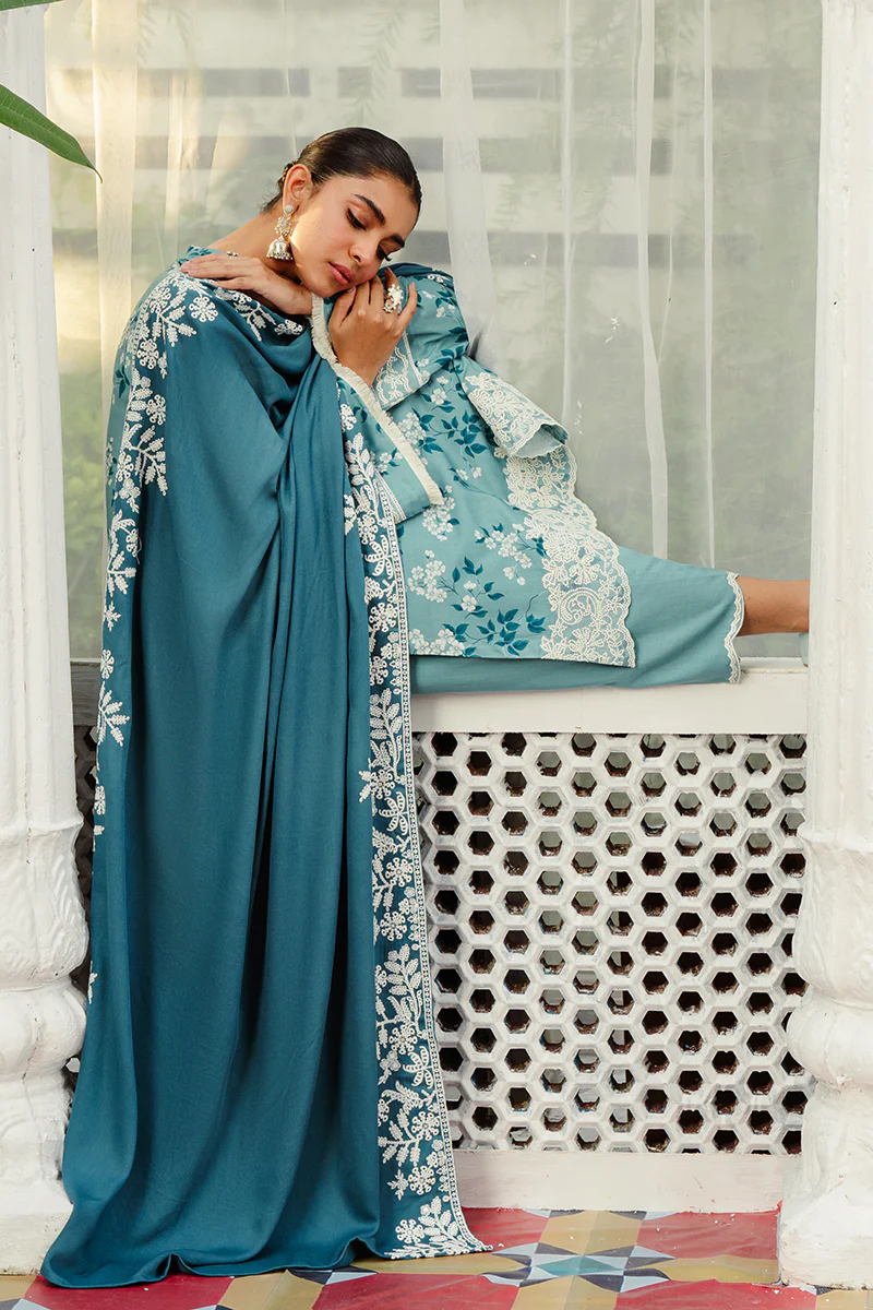 TEAL WATERS-3PC LINEN EMBROIDERED SUIT - Image 5